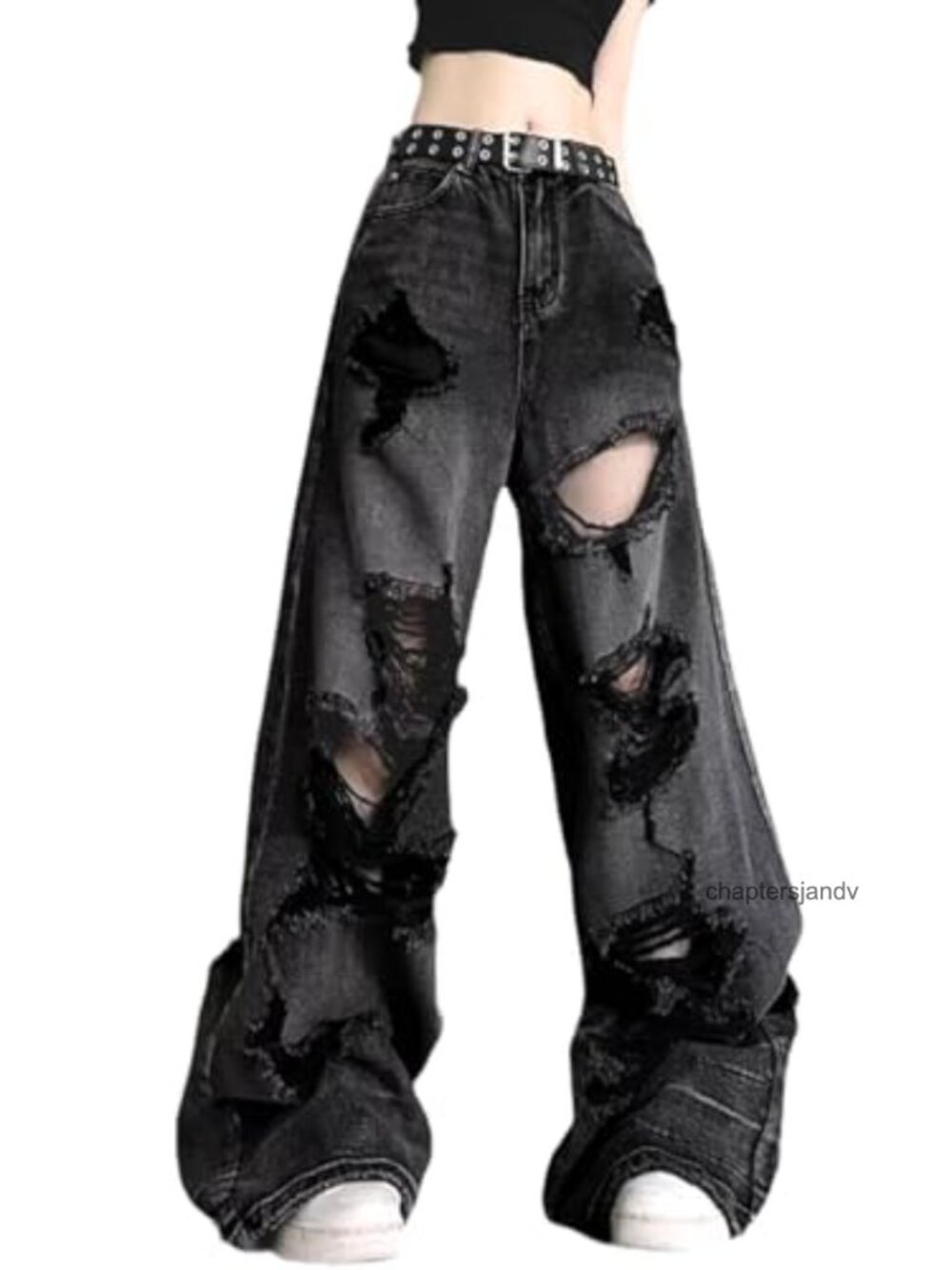 Ripped Straight Leg High Waisted Baggy Jeans Denim Pants